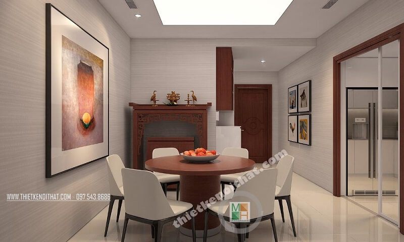 Mẫu thiết kế nội thất phòng ăn chung cư cao cấp với bộ bàn ghế ăn đơn giản nhỏ gọn