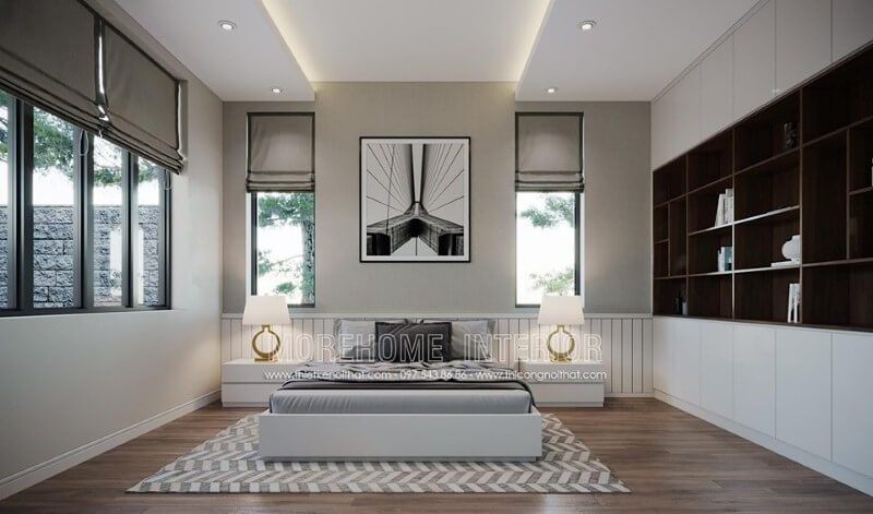 Tranh ốp tường canvas hình chân cầu đen trắng tuy đơn giản nhưng lại tạo nên điểm nhấn mới lạ độc đáo cho phòng ngủ hiện đại.