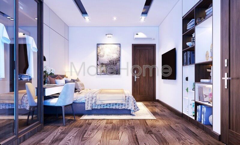 Kệ sách gỗ công nghiệp màu trắng hiện đại với nhiều ngăn tiện nghi