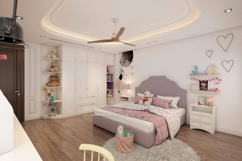 Mẫu giường ngủ gỗ bọc da màu hồng là sự lựa chọn tuyệt vời cho phòng ngủ của bé gái.